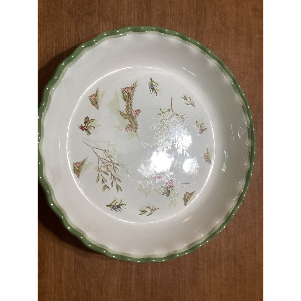 VTG Sonoma Holly Greens 10.5" Diameter Deep Dish Pie Plate Kitchen Christmas - Picture 3 of 4